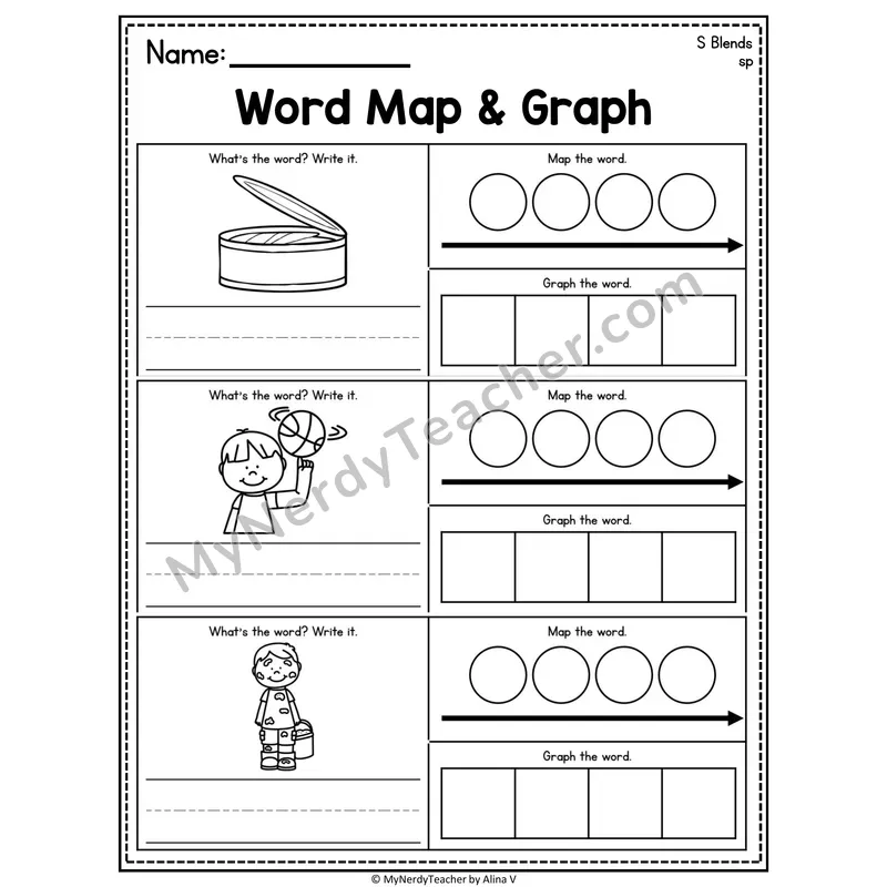 Consonant Blends Word Map and Graph Worksheet