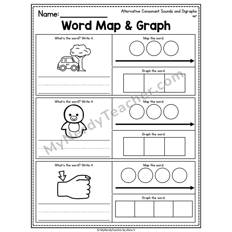 Silent Letters Word Map and Graph Worksheet