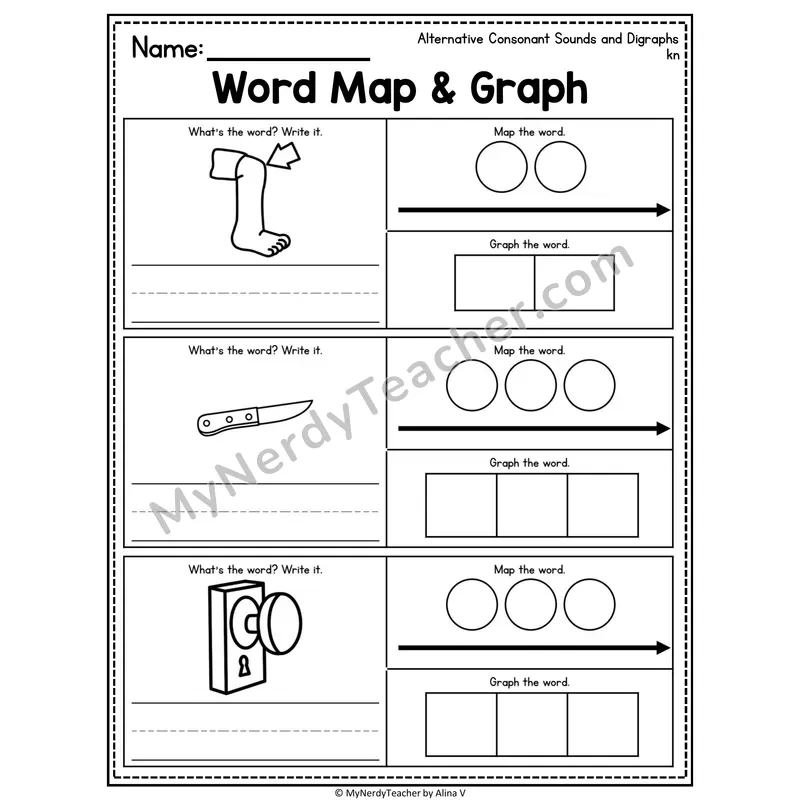 Silent Letters Word Map and Graph Worksheet
