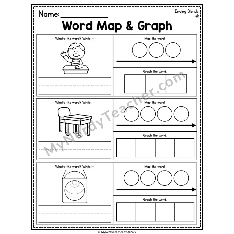 Consonant Blends Word Map and Graph Worksheet