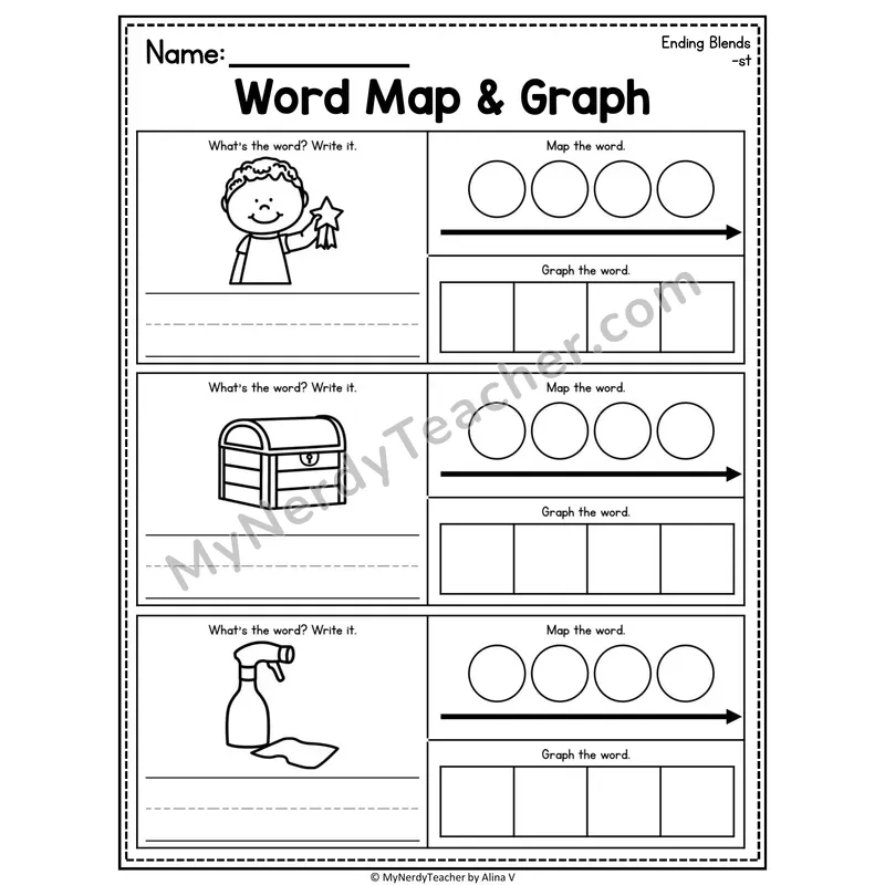 Consonant Blends Word Map and Graph Worksheet