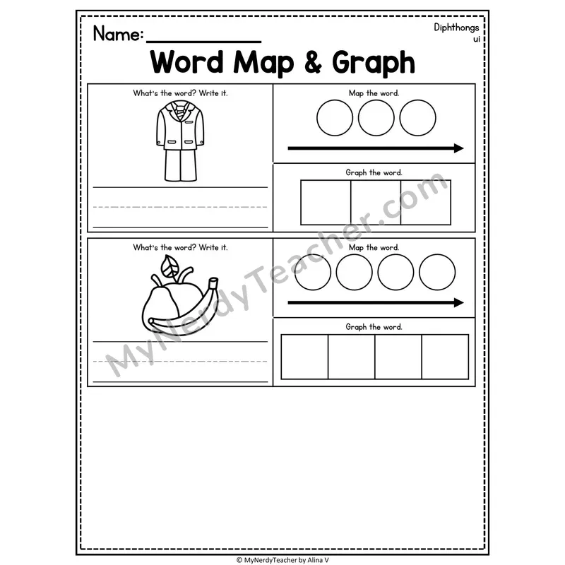 Diphthongs Word Map and Graph Worksheet