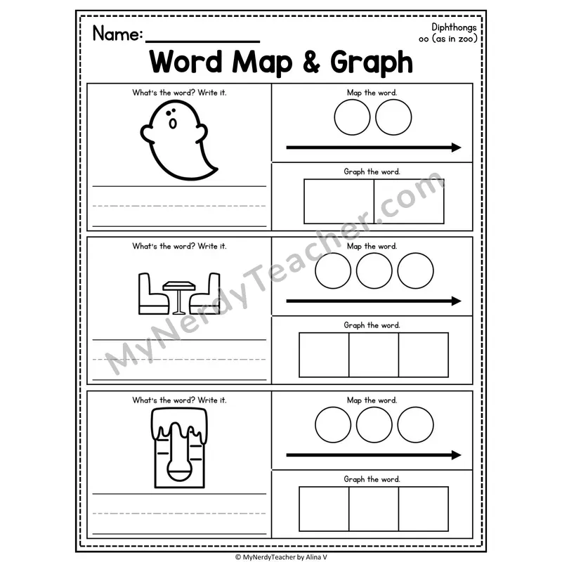 Diphthongs Word Map and Graph Worksheet