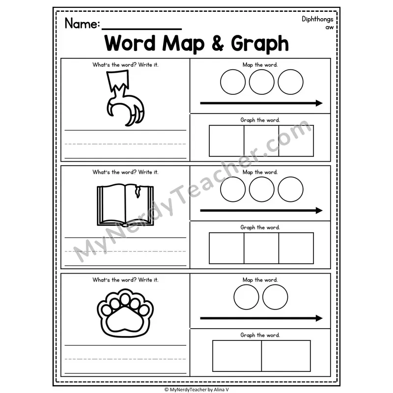 Diphthongs Word Map and Graph Worksheet