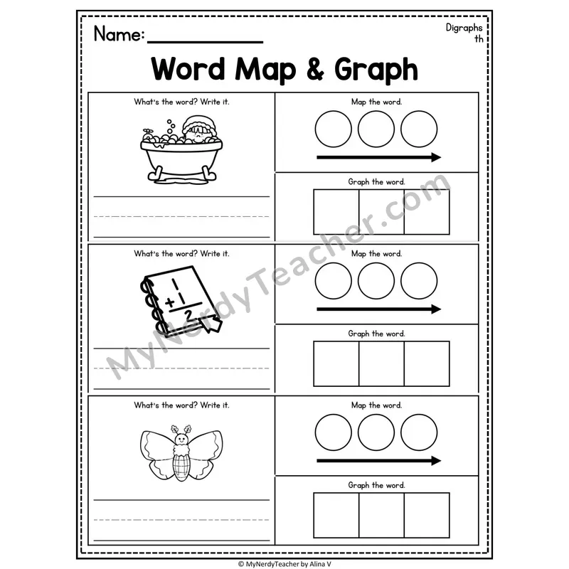 Digraphs Word Map and Graph Worksheet