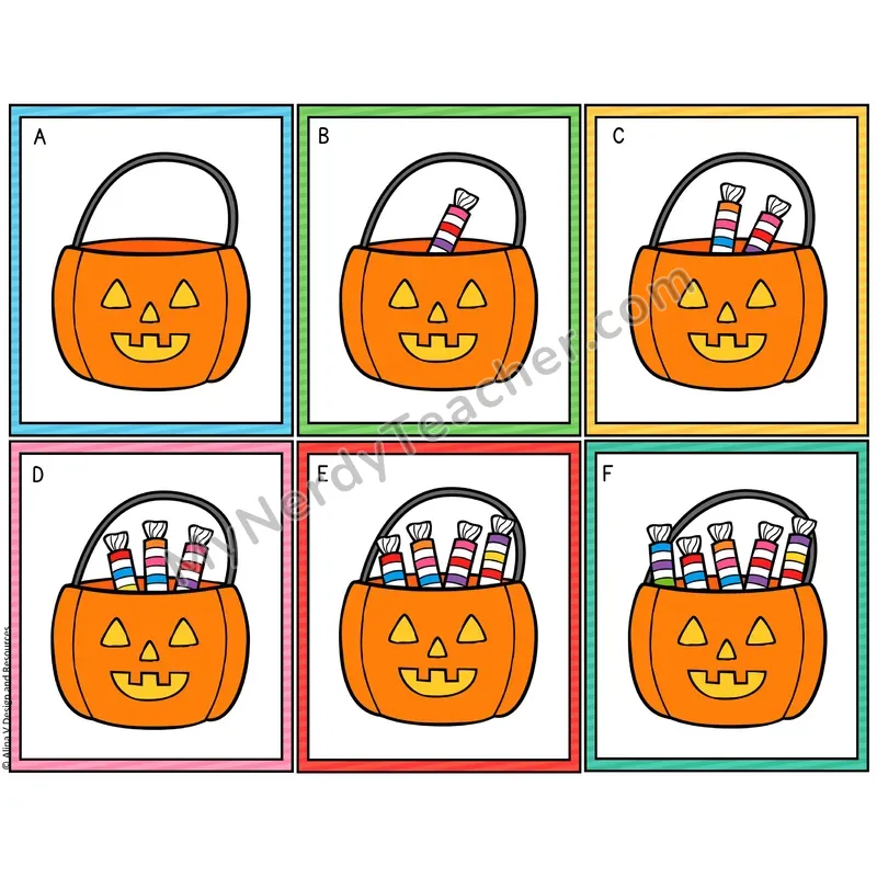 Counting to 20 Count the Room Cards — Halloween Candy Bucket Theme