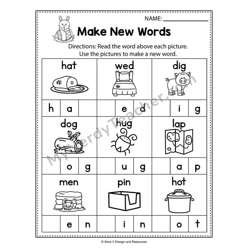 CVC Phoneme Substitution Make New Words — Easter Theme