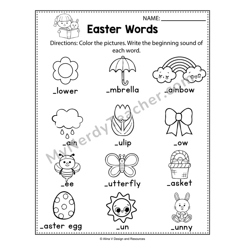 Easter Vocabulary Beginning Sounds — Spring Words
