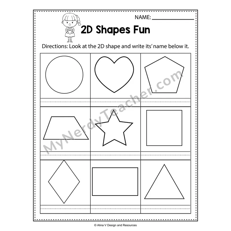 2D Shapes Write the Shape Name — Valentine's Day Theme