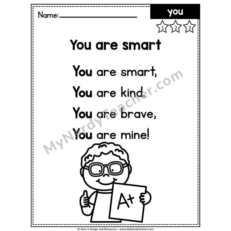 Pre-K Editable Sight Word Poem — You