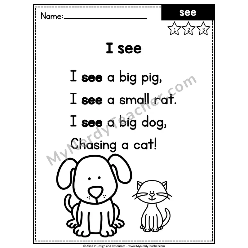 Pre-K Editable Sight Word Poem — See