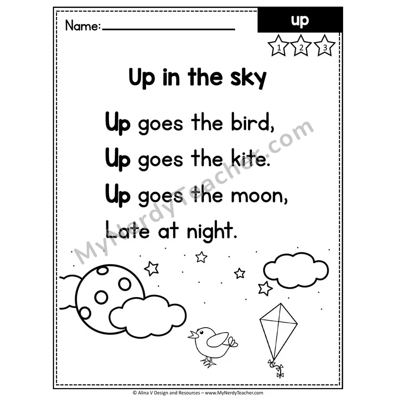 Pre-K Editable Sight Word Poem — Up