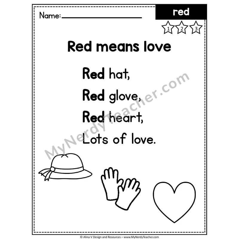 Pre-K Editable Sight Word Poem — Red