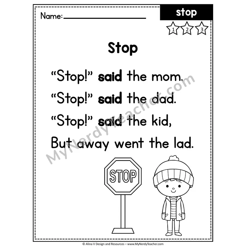 Pre-K Editable Sight Word Poem — Said