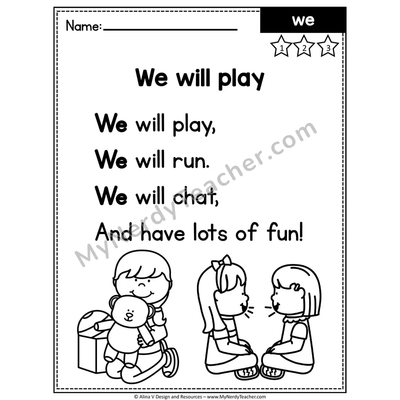 Pre-K Editable Sight Word Poem — We