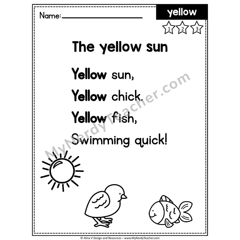 Pre-K Editable Sight Word Poem — Yellow