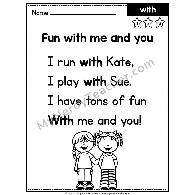 Kindergarten Editable Sight Word Poem — With