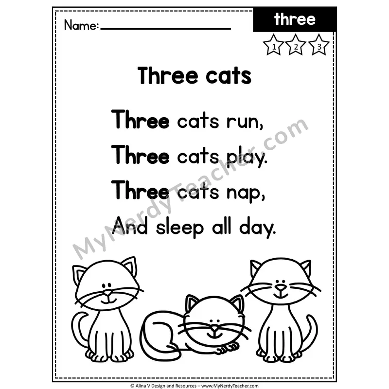 Pre-K Editable Sight Word Poem — Three