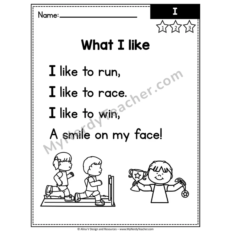 Pre-K Editable Sight Word Poem — I