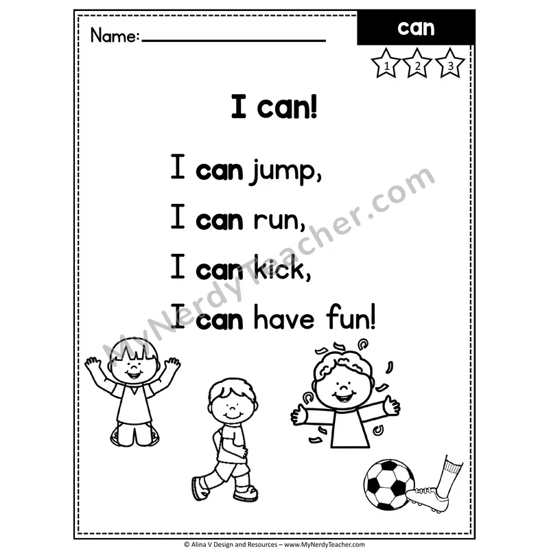 Pre-K Editable Sight Word Poem — Can