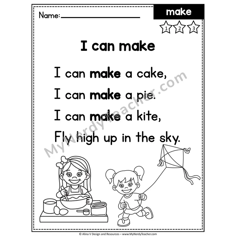 Pre-K Editable Sight Word Poem — Make