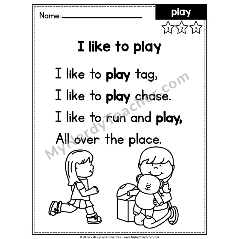 Pre-K Editable Sight Word Poem — Play
