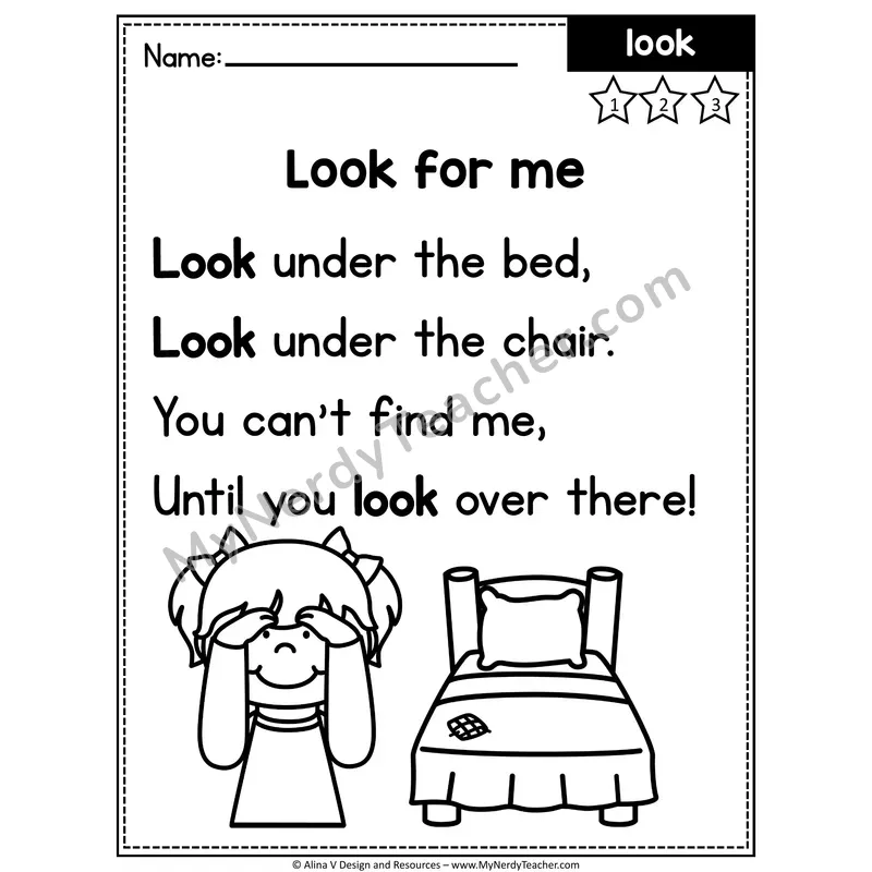 Pre-K Editable Sight Word Poem — Look