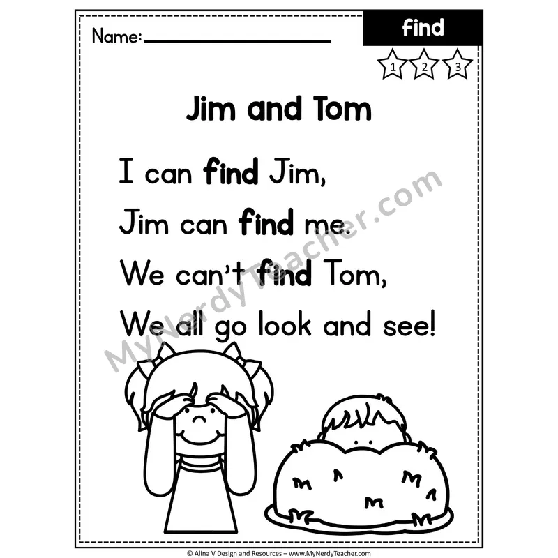 Pre-K Editable Sight Word Poem — Find