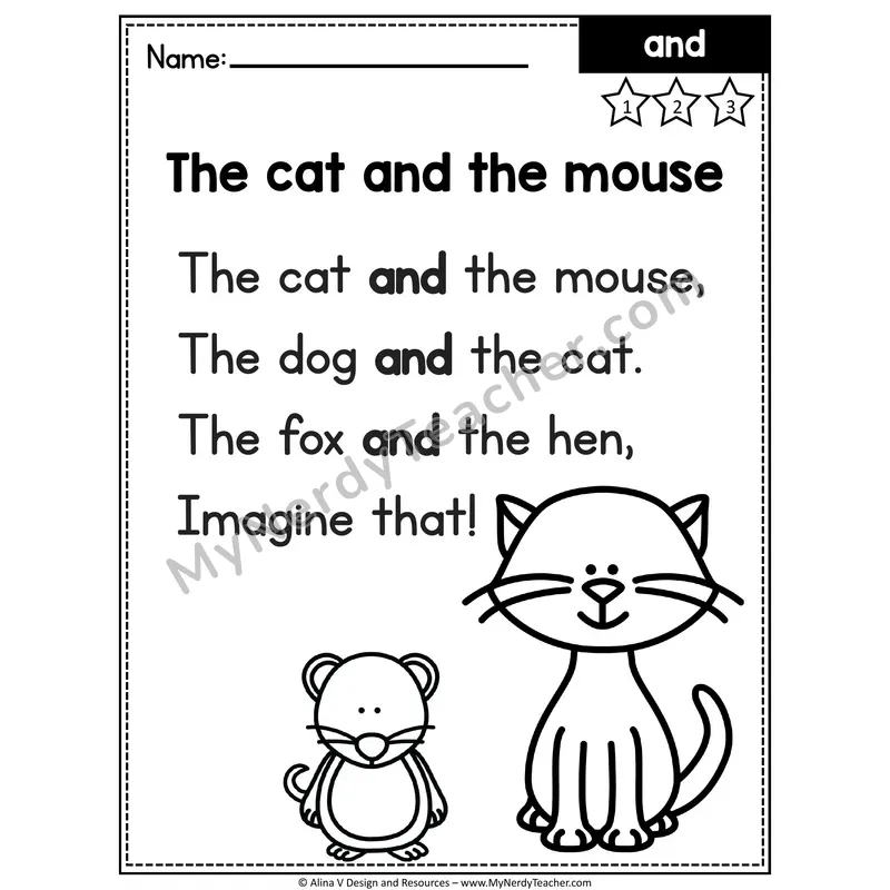 Pre-K Editable Sight Word Poem — And