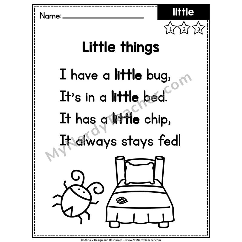 Pre-K Editable Sight Word Poem — Little