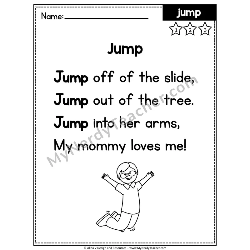 Pre-K Editable Sight Word Poem — Jump