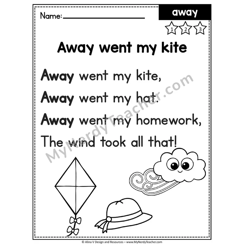 Pre-K Editable Sight Word Poem — Away