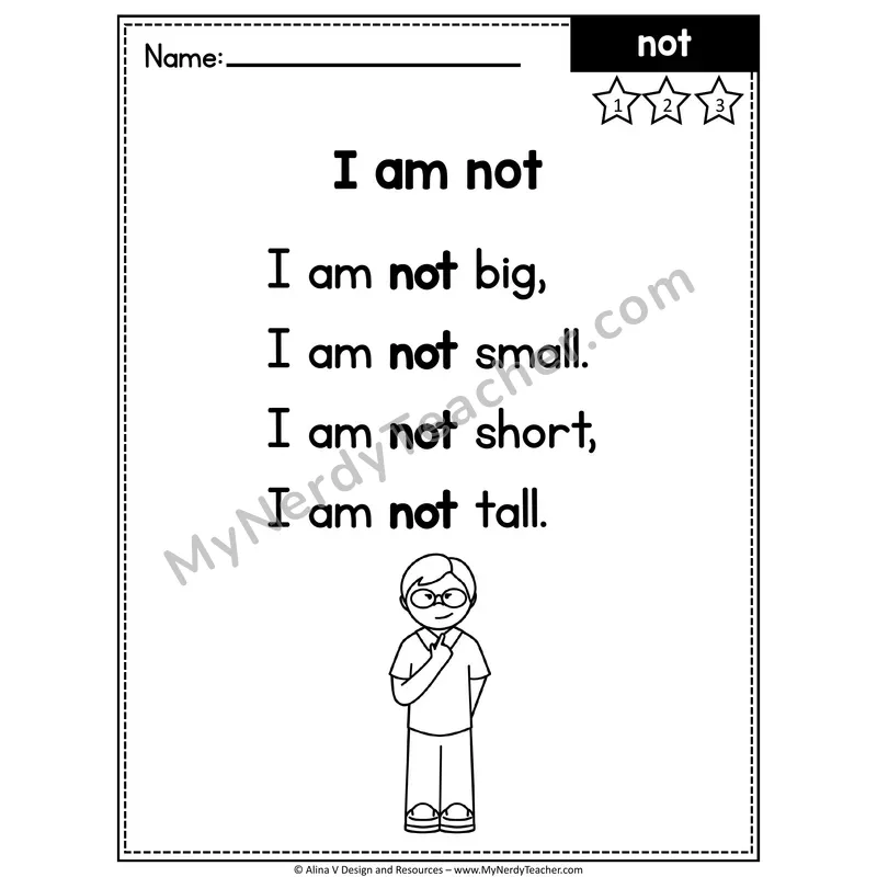 Pre-K Editable Sight Word Poem — Not