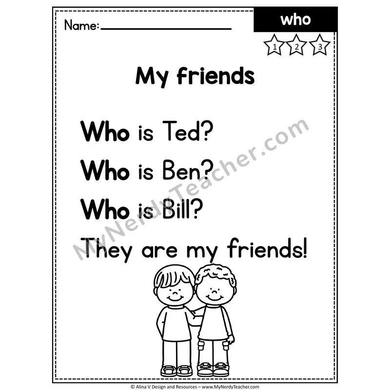 Kindergarten Editable Sight Word Poem — Who