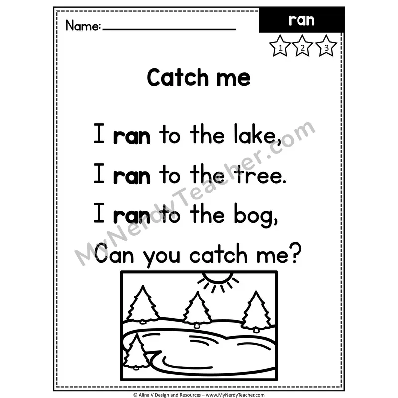Kindergarten Editable Sight Word Poem — Ran