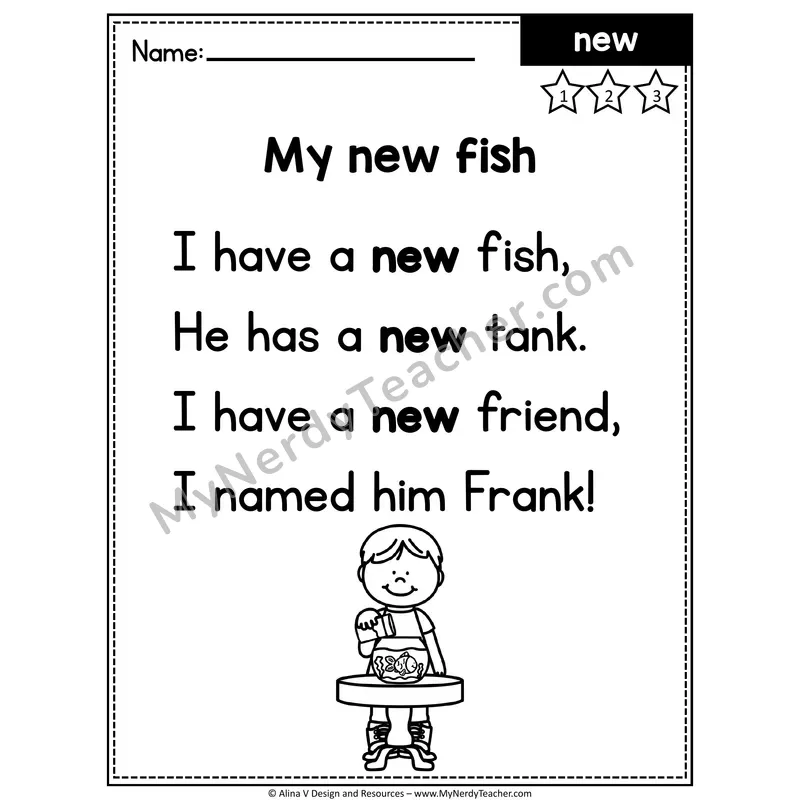 Kindergarten Editable Sight Word Poem — New