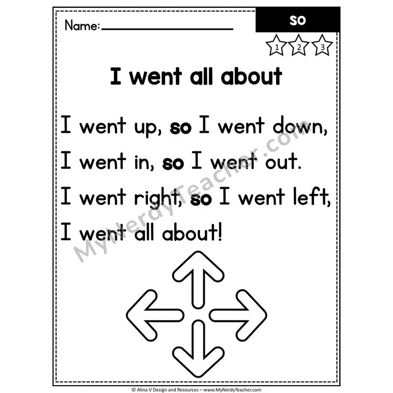 Kindergarten Editable Sight Word Poem — So