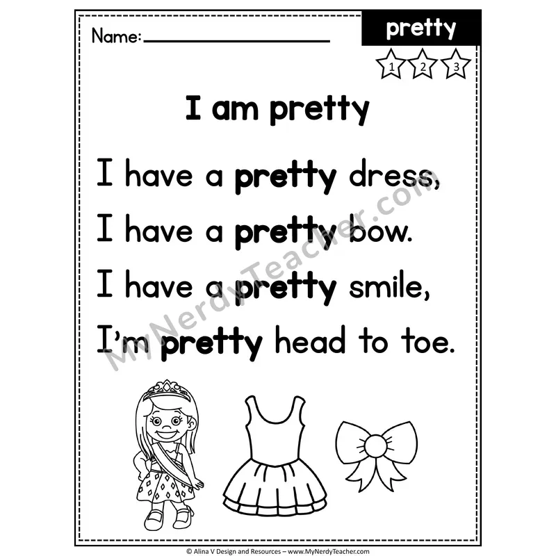Kindergarten Editable Sight Word Poem — Pretty