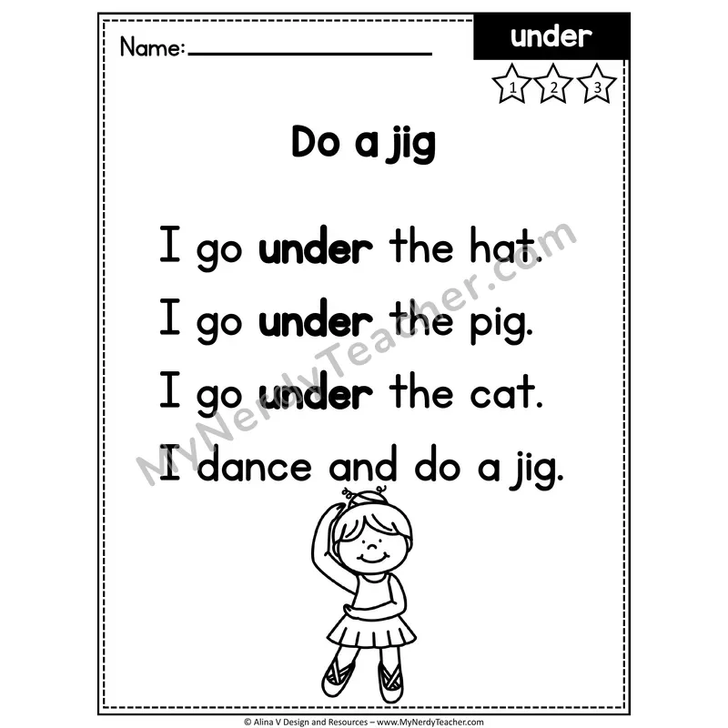 Kindergarten Editable Sight Word Poem — Under
