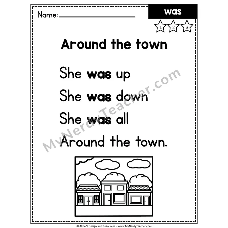 Kindergarten Editable Sight Word Poem — Was