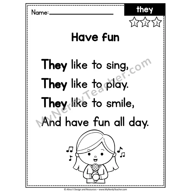 Kindergarten Editable Sight Word Poem — They