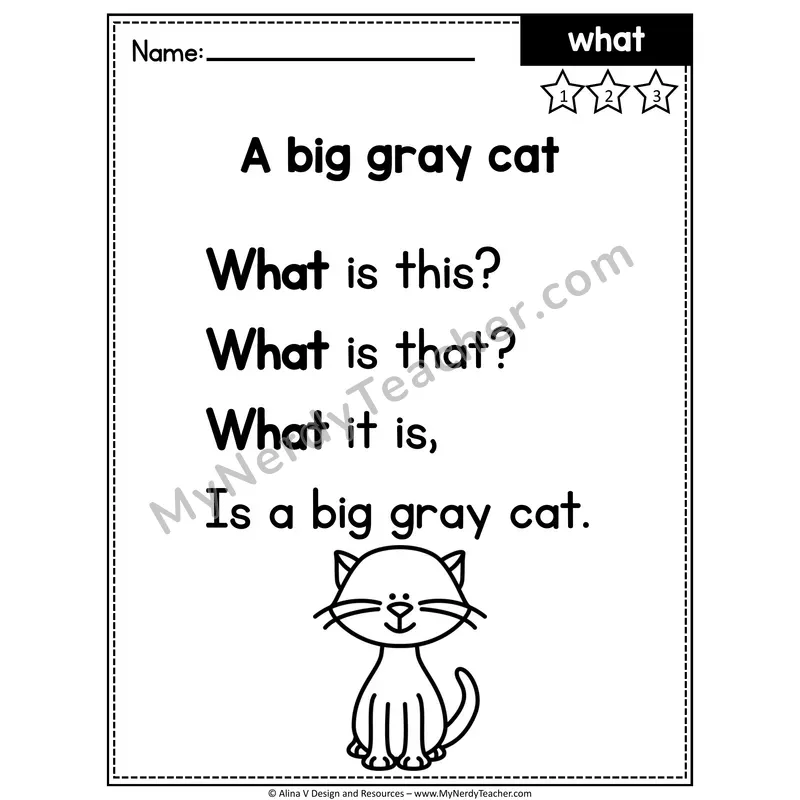Kindergarten Editable Sight Word Poem — What