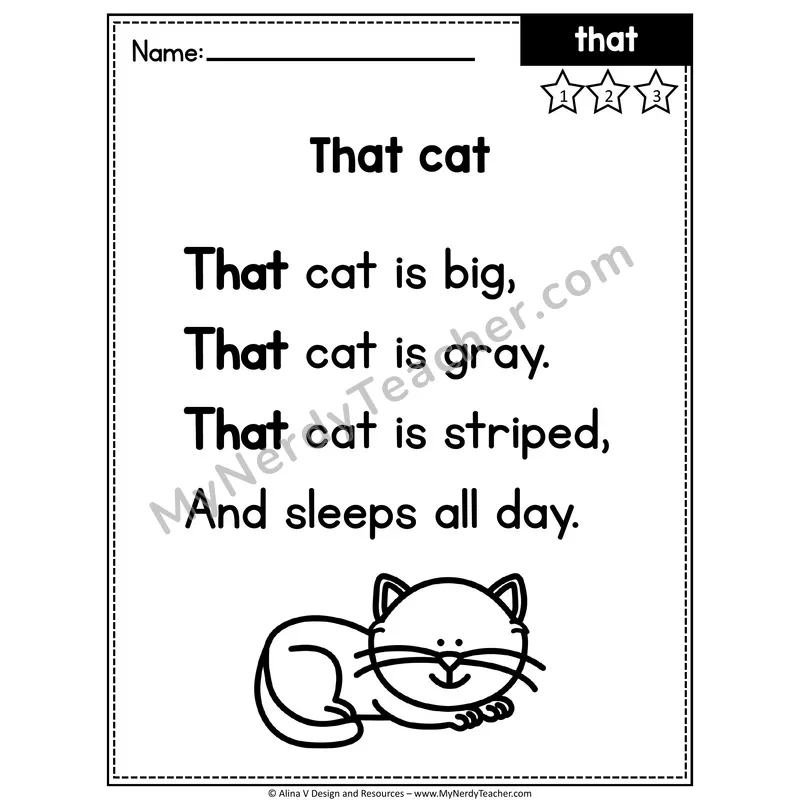 Kindergarten Editable Sight Word Poem — That