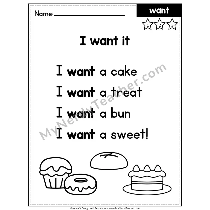 Kindergarten Editable Sight Word Poem — Want