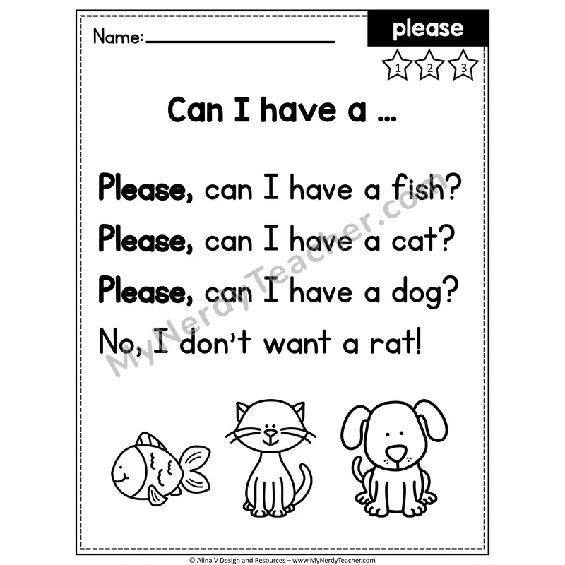 Kindergarten Editable Sight Word Poem — Please