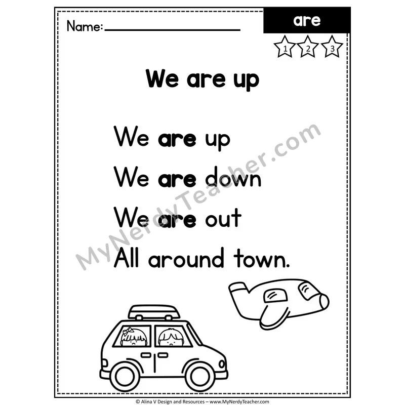 Fry Editable Sight Word Poem — Are