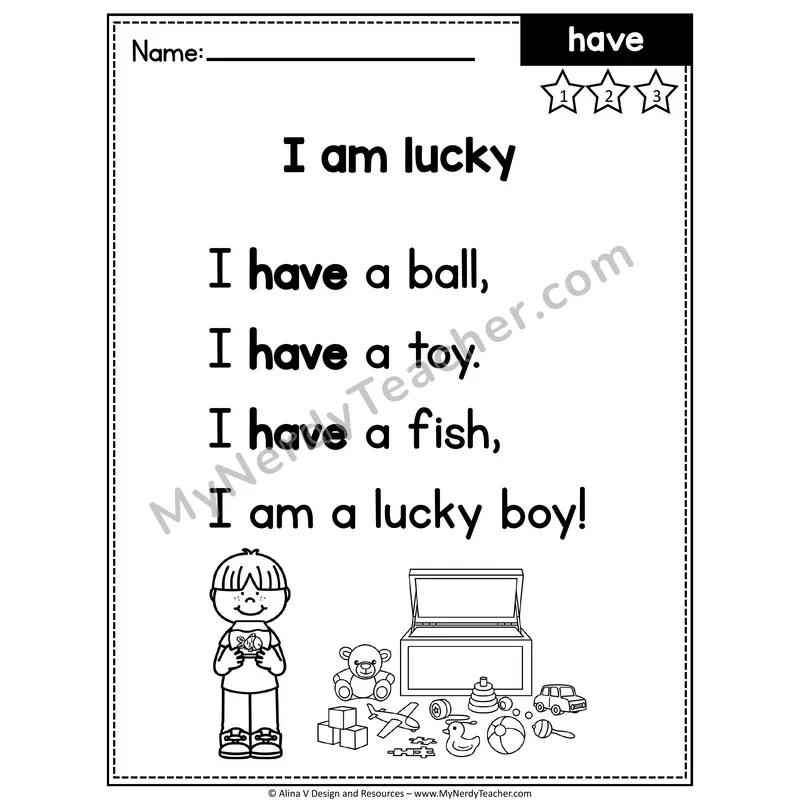 Kindergarten Editable Sight Word Poem — Have