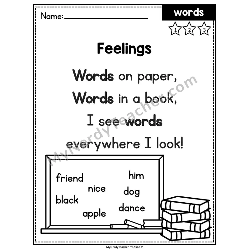 Kindergarten Editable Sight Word Poem — Words