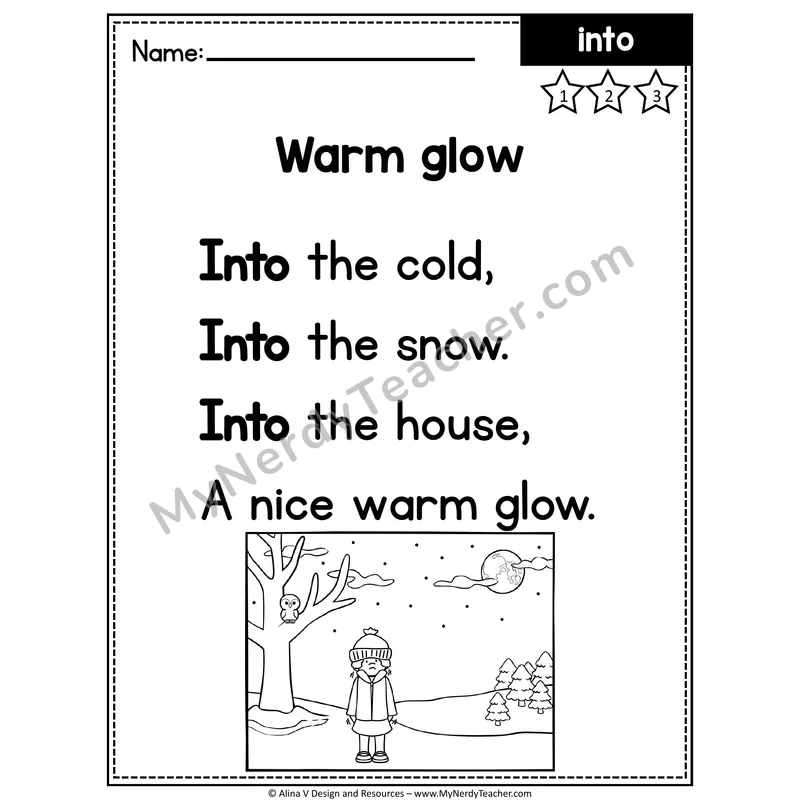 Kindergarten Editable Sight Word Poem — Into