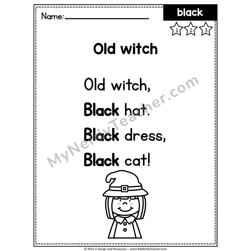 Fry Editable Sight Word Poem — Black
